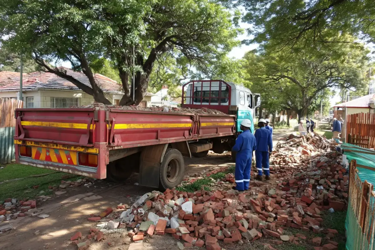 Rubble removal crew at work in Cape Town